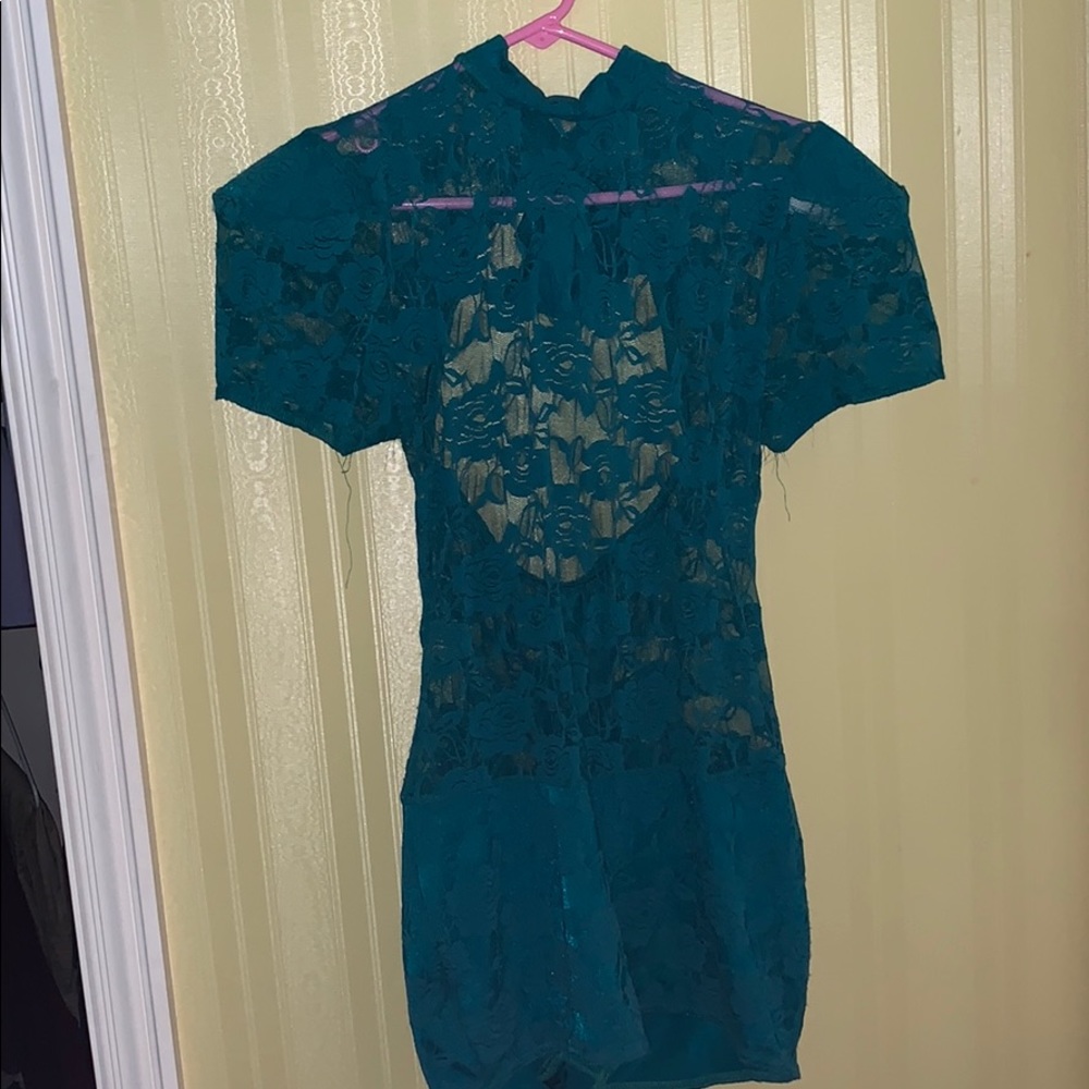 Turquoise Lace Romper